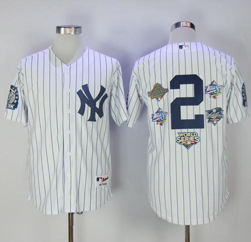 Yankees #2 Derek Jeter White Strip Five Times World Series Champion Stitched MLB Jersey